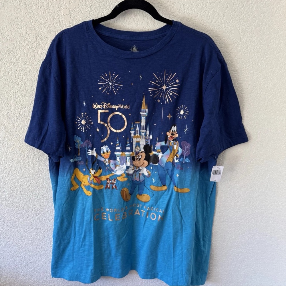Disney World 50th Celebration Womens Blue Shirt